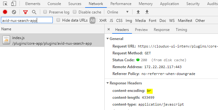 How to check brotli compression in Chrome Dev Tools